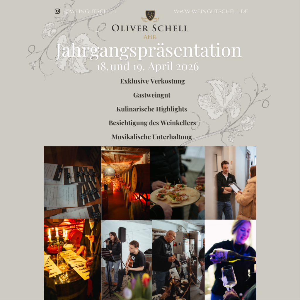 Oliver Schell Rech Ahr Otger Christin Schell Weingut Ahrwein Ahr Ahrtal Tasting Jahrgangspraesentation Gault Millau Falstaff Newcomer Aufsteiger Ahrwein des Jahres Eichelmann